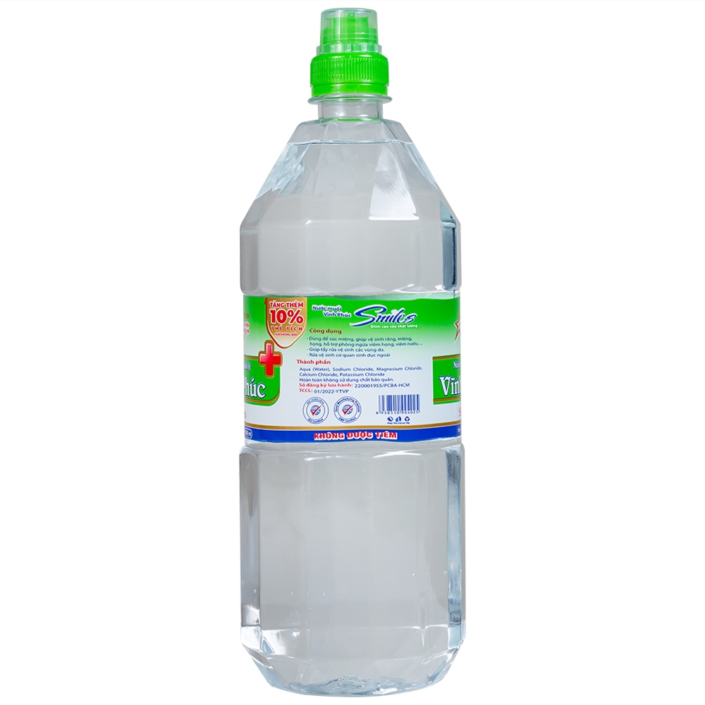 Hình ảnh Nước muối Natri Clorid 0.9 Vĩnh Phúc Smiles làm sạch răng, khử mùi hôi khoang miệng (1100ml)
