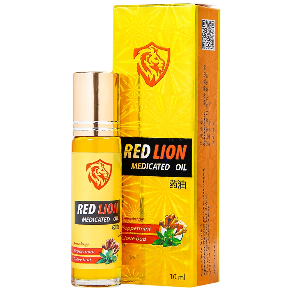 Hình ảnh Dầu gió lăn Red Lion Medicated Oil Yellow Agimexpharm ấm da vùng xoa, sử dụng massage hỗ trợ thư giãn (10ml)