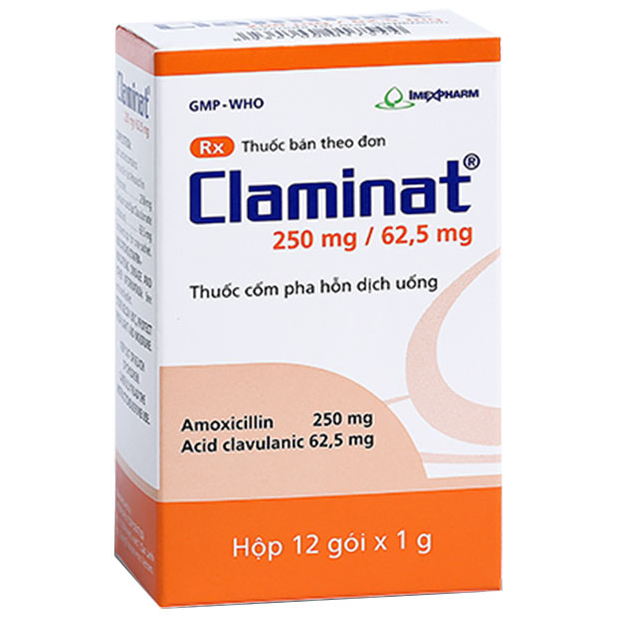 Hình ảnh Thuốc Claminat 250/62.5mg Imexpharm điều trị nhiễm khuẩn do các vi khuẩn nhạy cảm (12 gói)