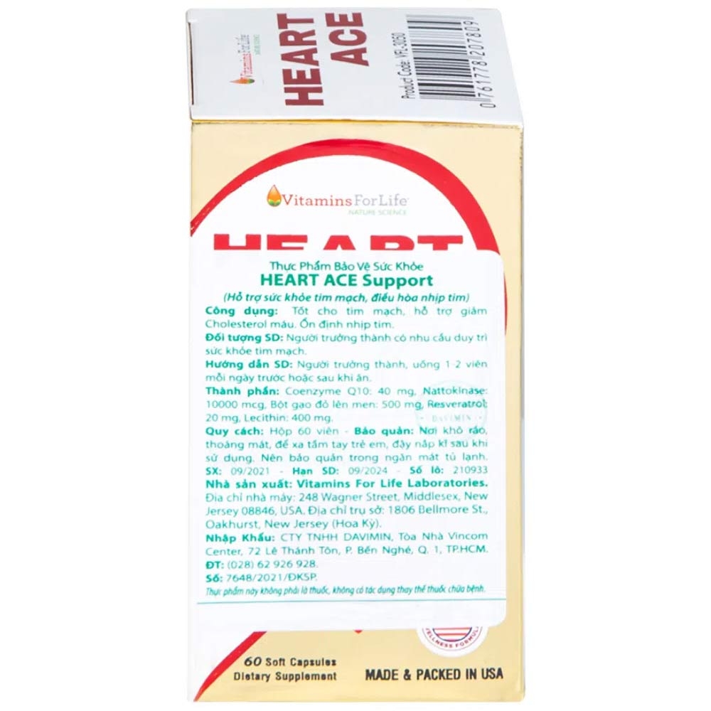 Hình ảnh Viên uống Heart Ace Support Vitamins For Life hỗ trợ sức khỏe tim mạch, điều hòa nhịp tim (Hộp 60 viên)