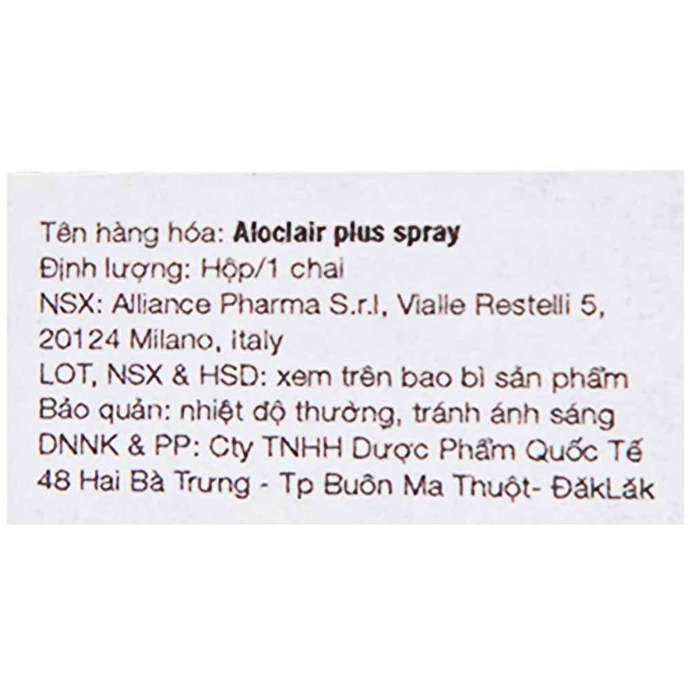 Hình ảnh Chai xịt Aloclair Plus Spray giảm đau nhanh bệnh tay chân miệng, nhiệt miệng, chỉnh nha, nhổ răng (15ml)