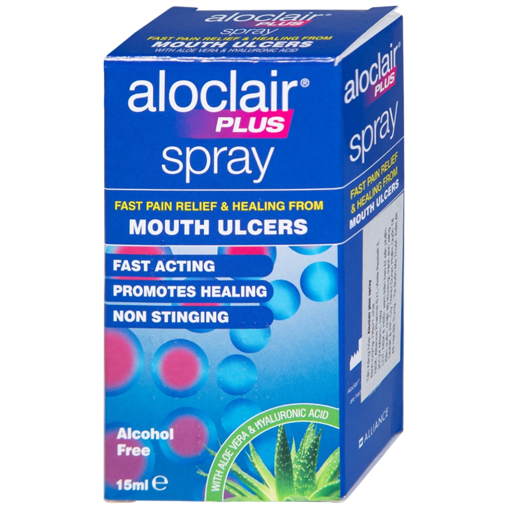 Hình ảnh Chai xịt Aloclair Plus Spray giảm đau nhanh bệnh tay chân miệng, nhiệt miệng, chỉnh nha, nhổ răng (15ml)