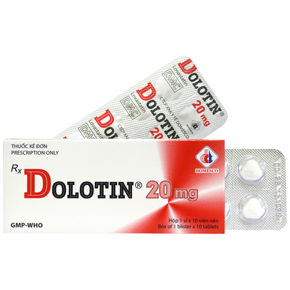 Hình ảnh Thuốc Dolotin 20mg Domesco hỗ trợ dự phòng tiên phát bệnh mạch vành, tăng cholesterol huyết (1 vỉ x 10 viên)
