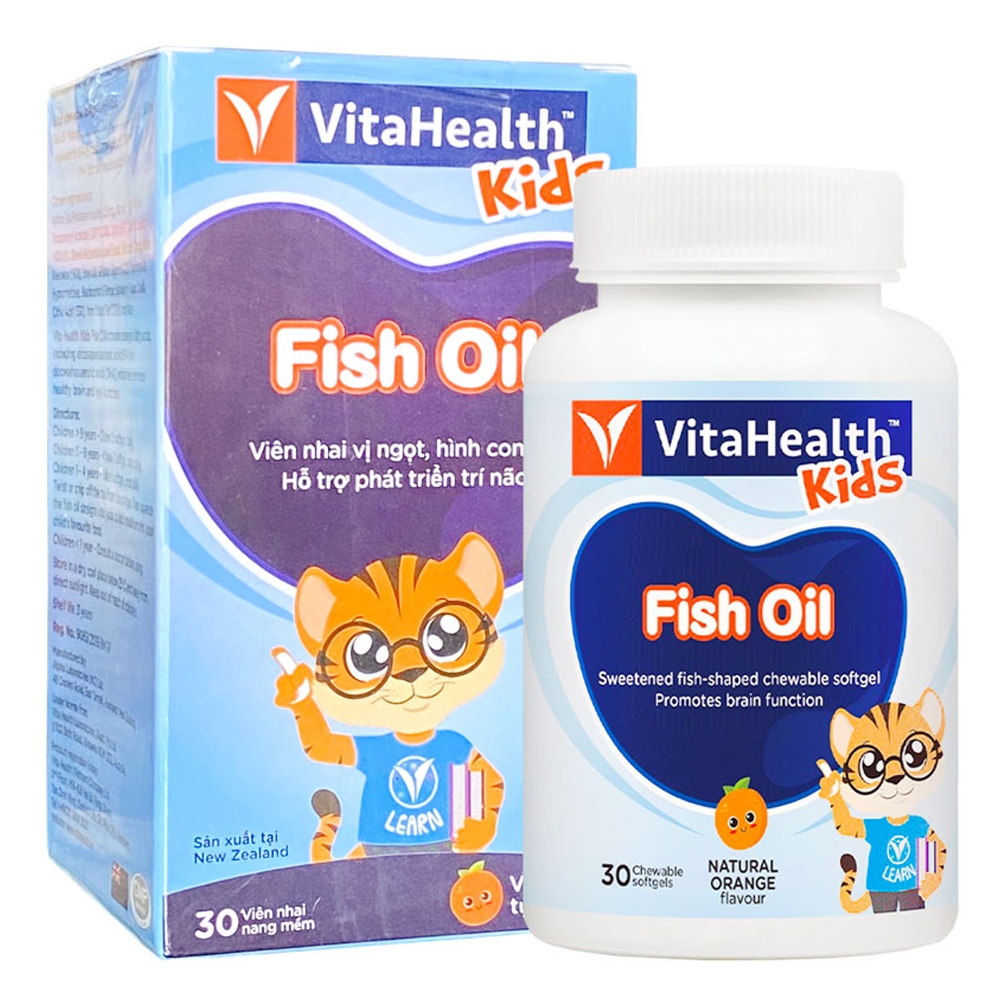 Hình ảnh Viên nhai vị ngọt VitaHealth Kids Fish Oil hỗ trợ cung cấp DHA, Omega 3 từ dầu cá, tốt cho não và mắt (30 viên)