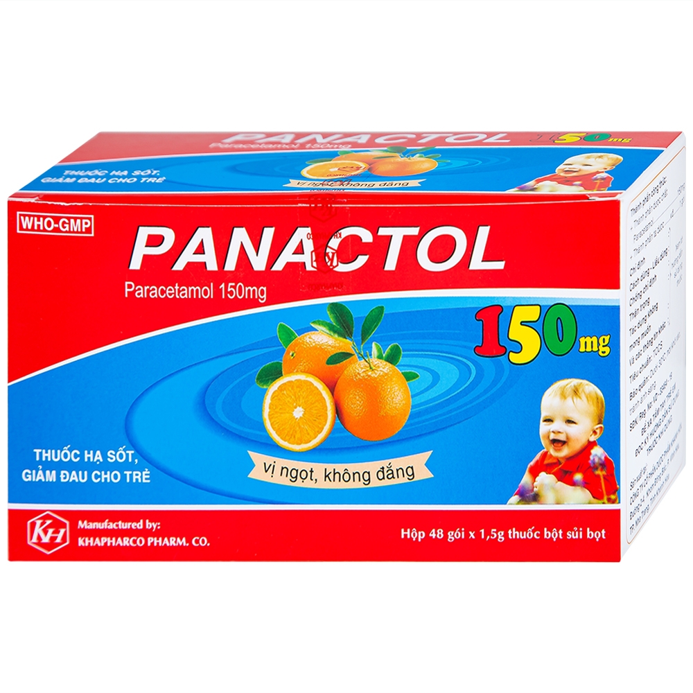 Hình ảnh Bột sủi Panactol 150mg Khapharco vị ngọt, không đắng, hạ sốt, giảm đau cho trẻ (48 gói x 1.5g)