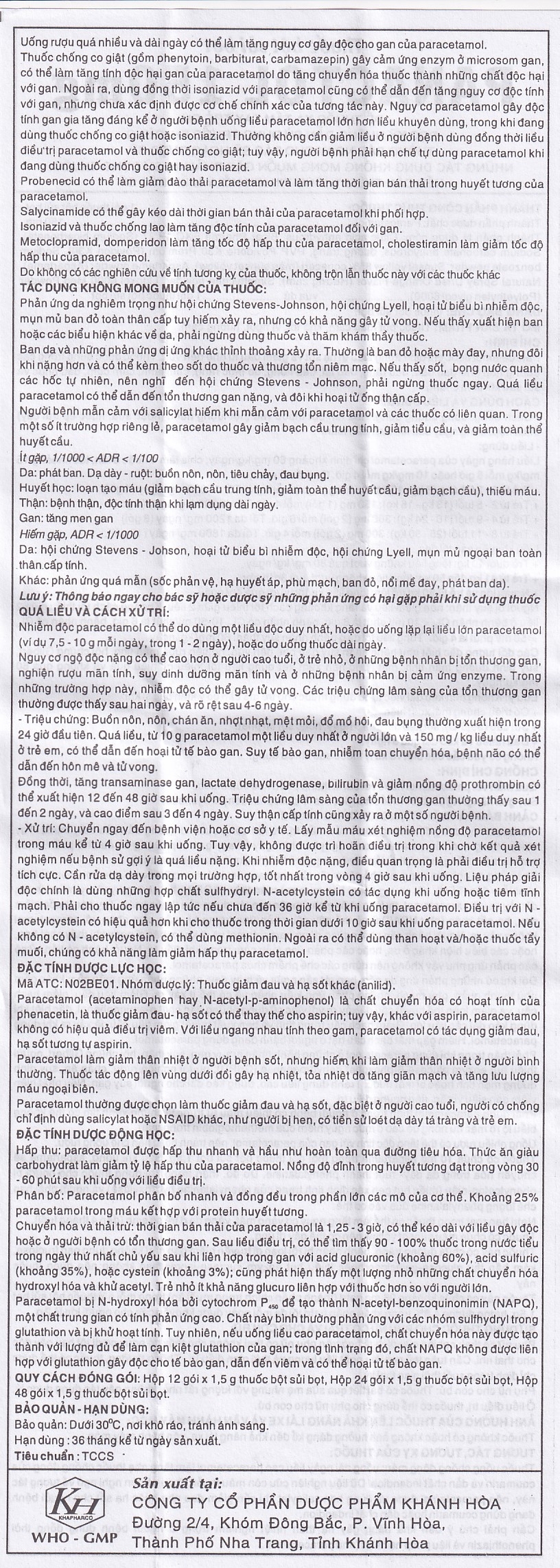 Hình ảnh Bột sủi Panactol 150mg Khapharco vị ngọt, không đắng, hạ sốt, giảm đau cho trẻ (48 gói x 1.5g)