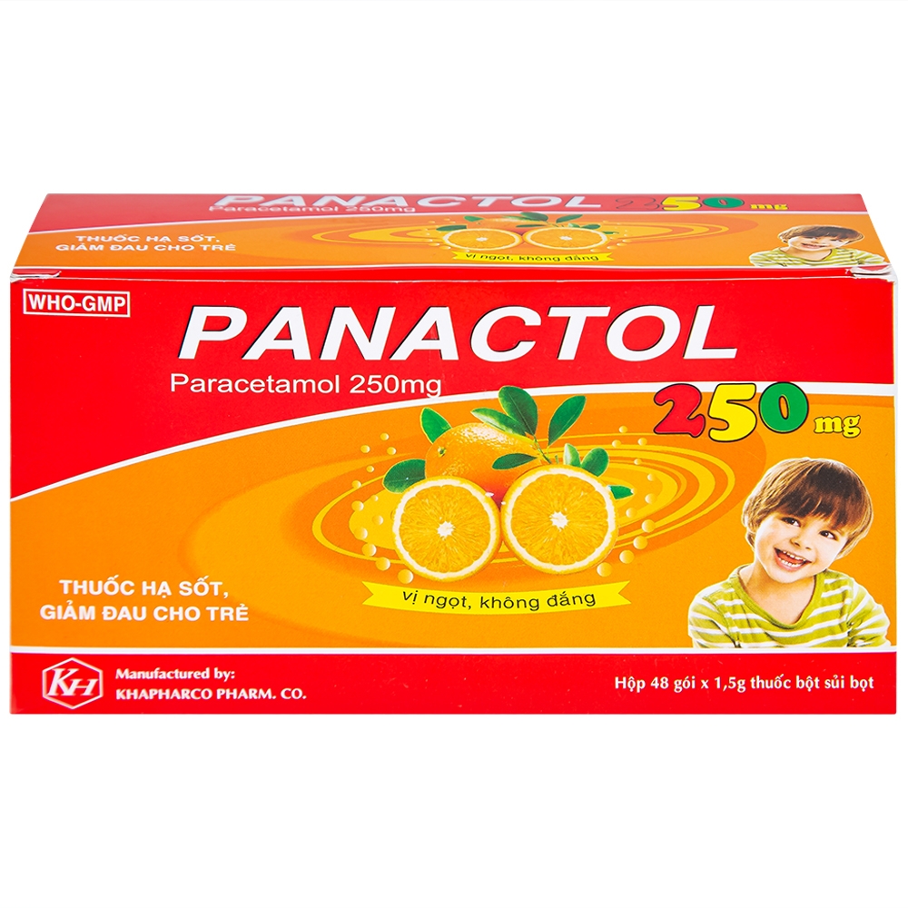 Hình ảnh Bột sủi Panactol 250mg Khapharco vị ngọt, không đắng, hạ sốt, giảm đau cho trẻ (48 gói x 1.5g)