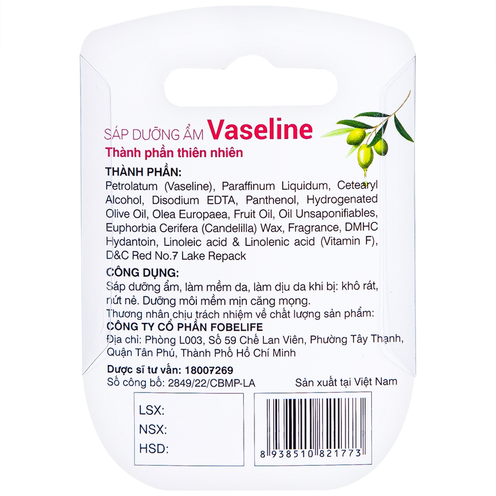 Hình ảnh Sáp dưỡng ẩm Vaseline Rosy Lotus Fobelife làm mềm da, làm dịu da khi bị khô rát, nứt nẻ, dưỡng môi (7g)