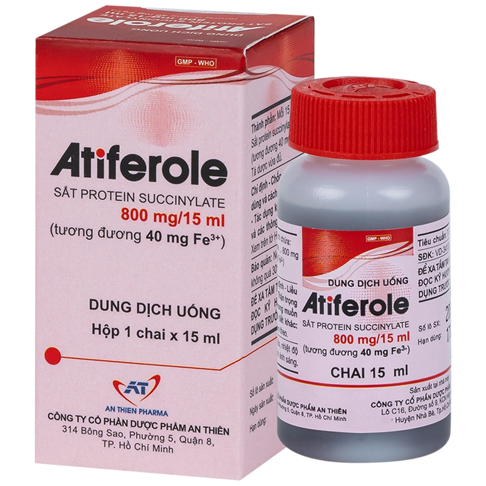 Hình ảnh Dung dịch uống Atiferole 800mg/15ml An Thiên điều trị tình trạng thiếu hụt sắt và thiếu máu