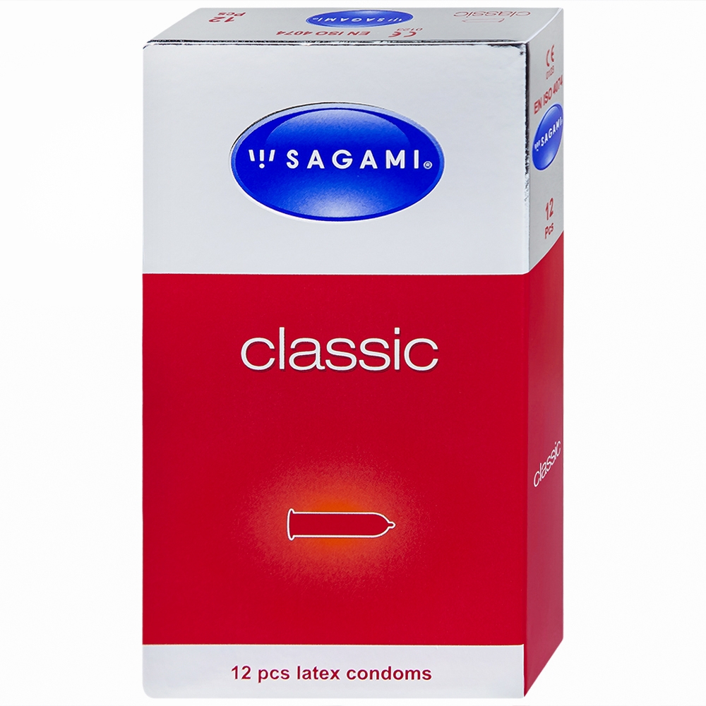 Hình ảnh Bao cao su Sagami Classic siêu mỏng, nhiều chất bôi trơn, không mùi (12 cái)