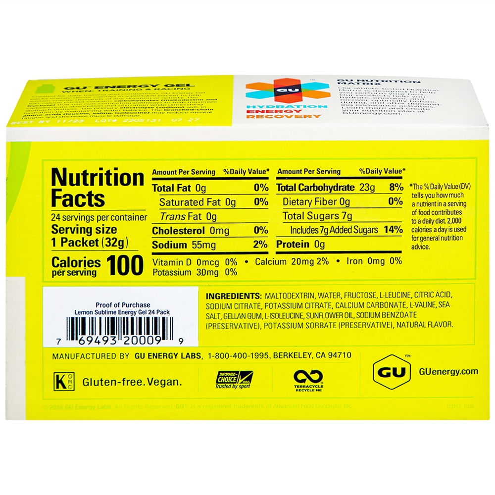 Hình ảnh Thực phẩm bổ sung GU Energy Gel Lemon Sublime cung cấp dinh dưỡng và năng lượng (32g)