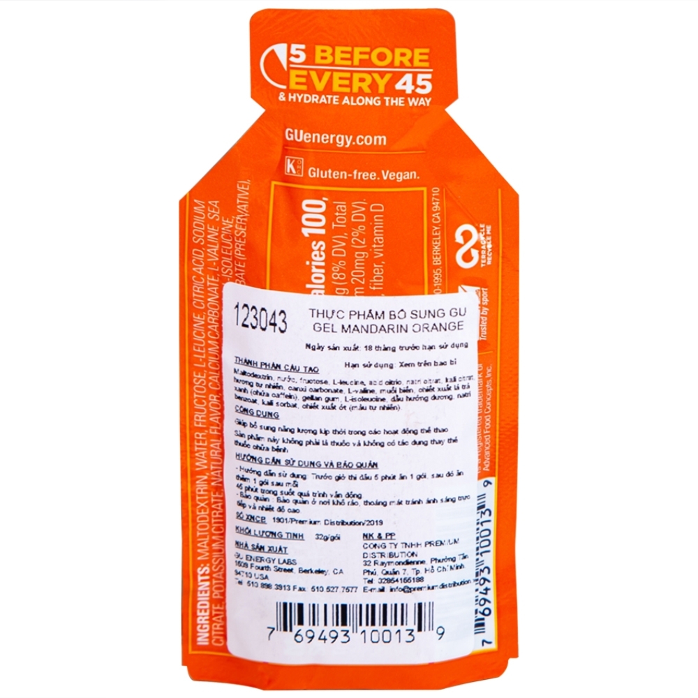 Hình ảnh Thực phẩm bổ sung GU Energy Gel Mandarin Orange cung cấp dinh dưỡng và năng lượng (32g)
