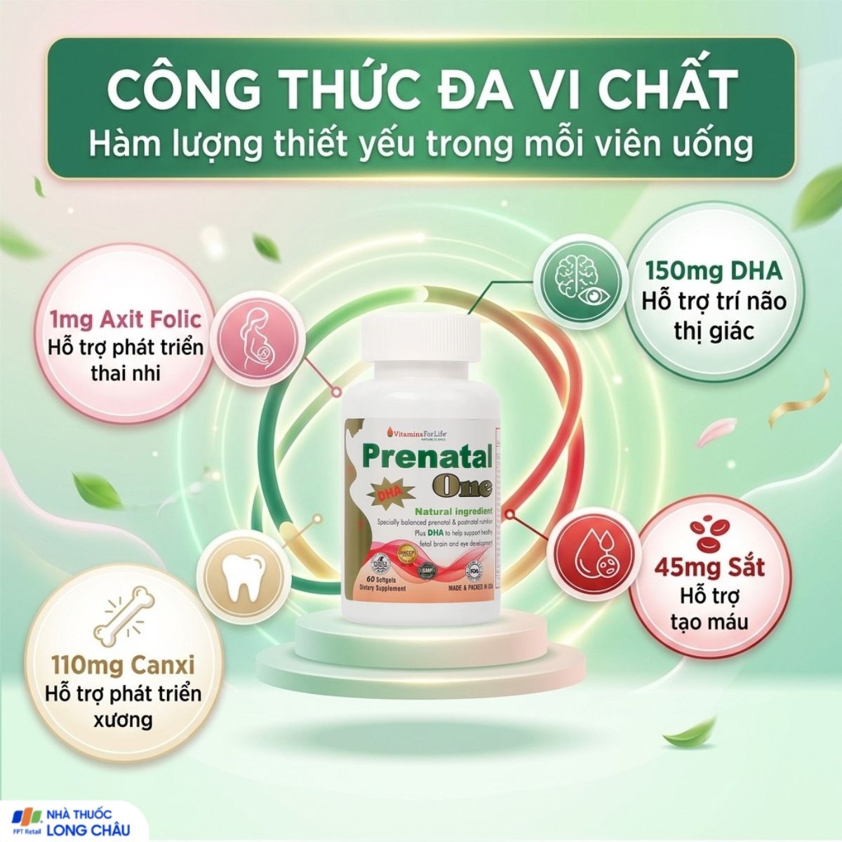 Hình ảnh Viên uống bổ sung vitamin và khoáng chất cho phụ nữ mang thai và sau sinh Prenatal One Vitamins For Life (60 viên)