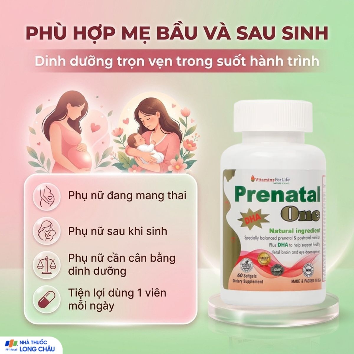 Hình ảnh Viên uống bổ sung vitamin và khoáng chất cho phụ nữ mang thai và sau sinh Prenatal One Vitamins For Life (60 viên)
