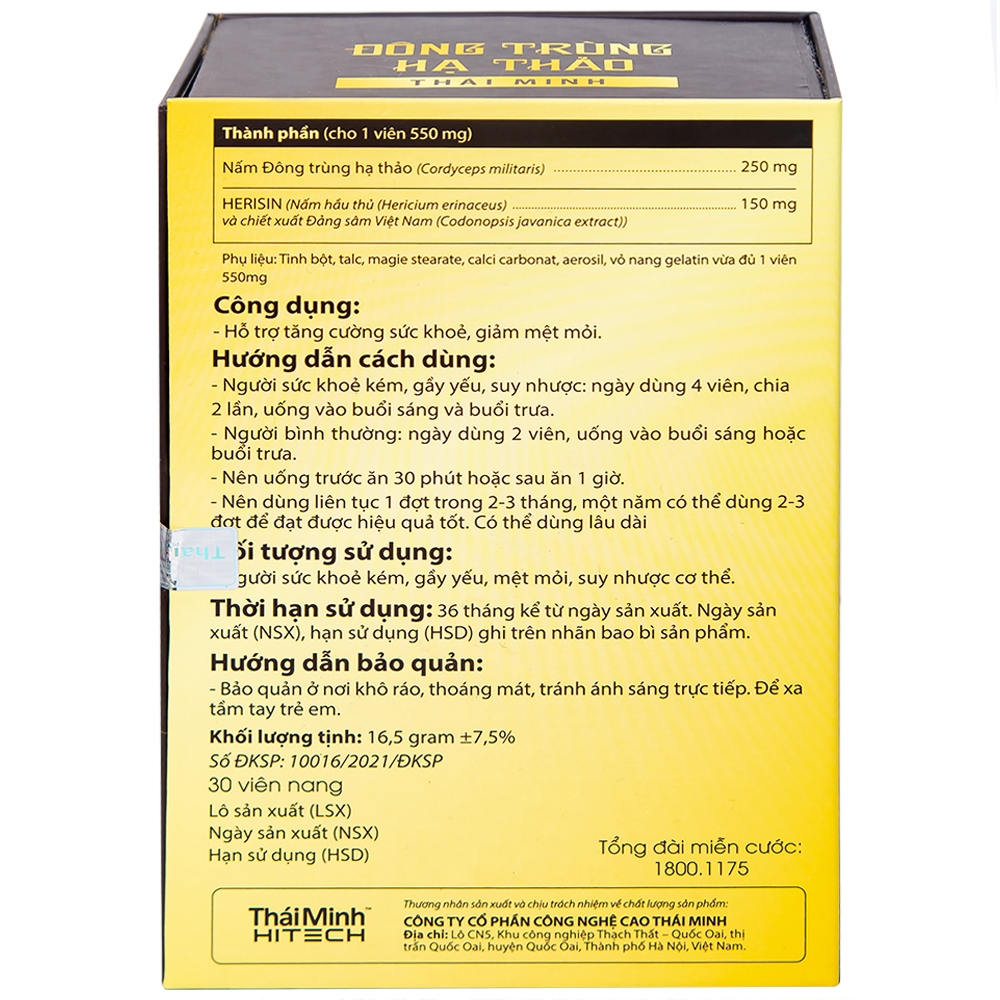 Hình ảnh Đông Trùng Hạ Thảo Thái Minh hỗ trợ tăng cường sức khỏe, giảm mệt mỏi (30 viên)