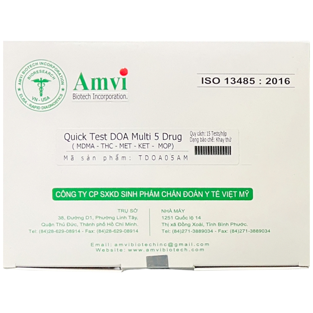 Hình ảnh Que test Quick Test DOA Multi 5 Drug Amvi (MOP – MDMA – KET – MET – THC) phát hiện chất gây nghiện có trong nước tiểu (15 cái)