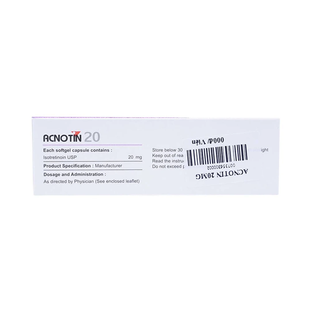 Acnotin 20mg: Thuốc điều trị mụn trứng cá nặng (3 vỉ x 10 viên)