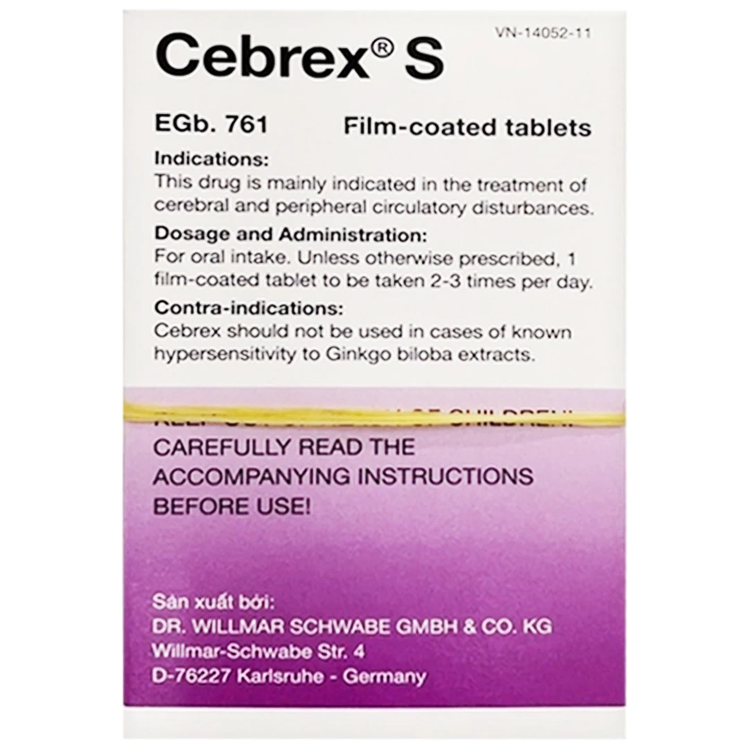 Cebrex S 80mg: Thuốc điều trị rối loạn chức năng não (120 viên)