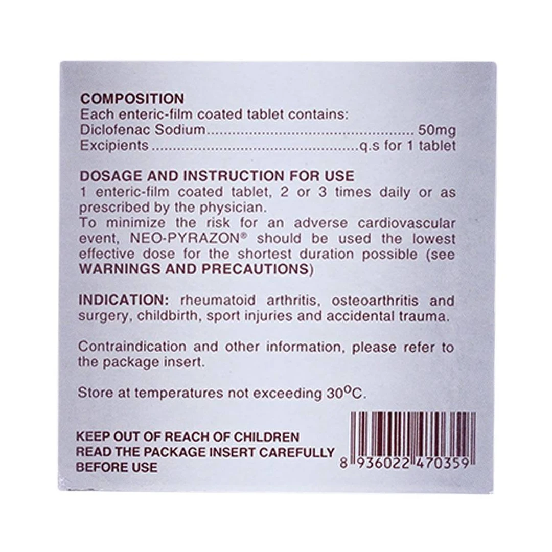 Thuốc Neopyrazon 50mg United giúp giảm đau, hạ sốt (100 viên)
