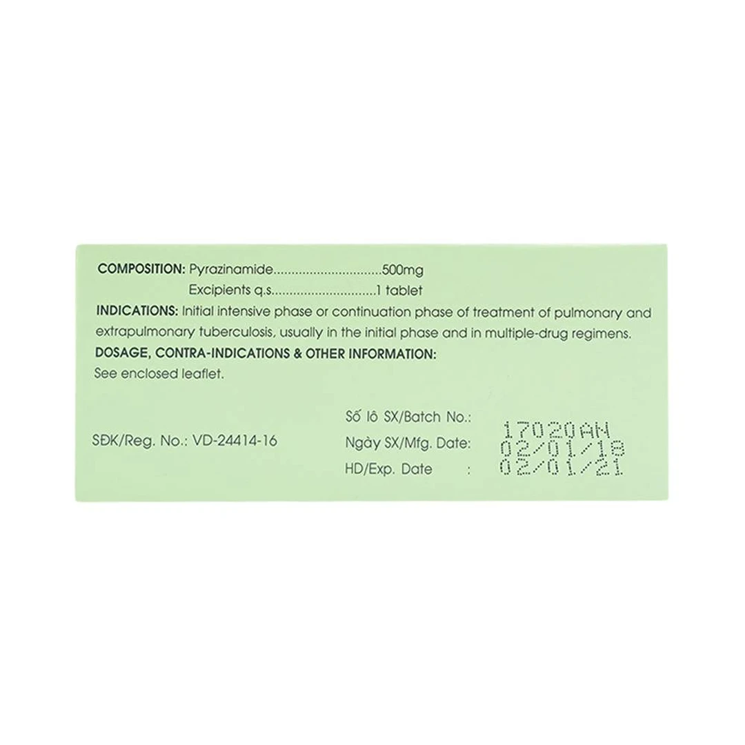 Thuốc Pyrazinamide 500mg điều trị bệnh lao phổi (10 vỉ x 10 viên)
