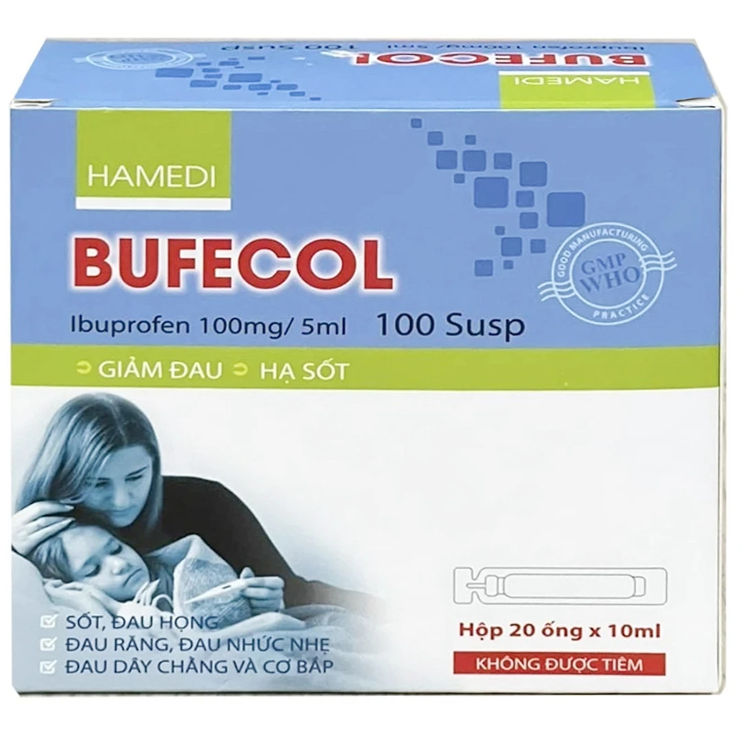 Thuốc Bufecol 100mg/5ml giảm đau, hạ sốt, chống viêm (20 ống)