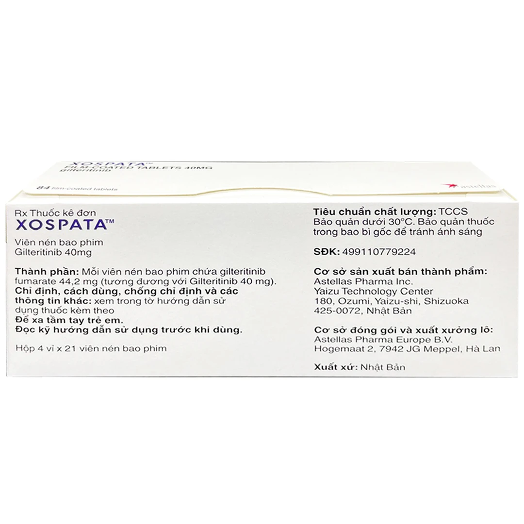 Thuốc Xospata 40mg Astellas điều trị cho người lớn mắc bệnh bạch cầu ...