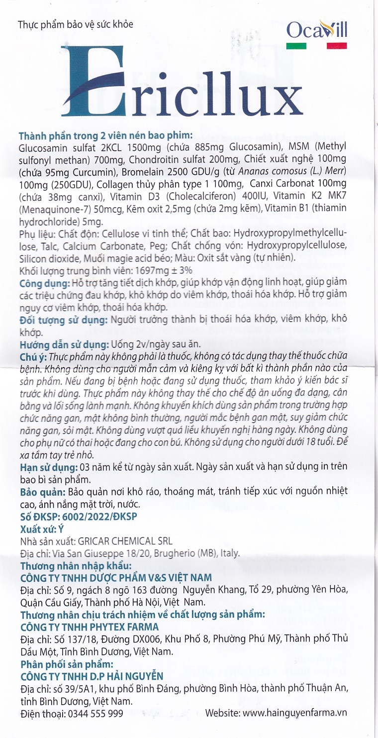 Hình ảnh Viên uống Ericllux Ocavill hỗ trợ tăng tiết dịch khớp, giúp khớp vận động linh hoạt (60 viên)