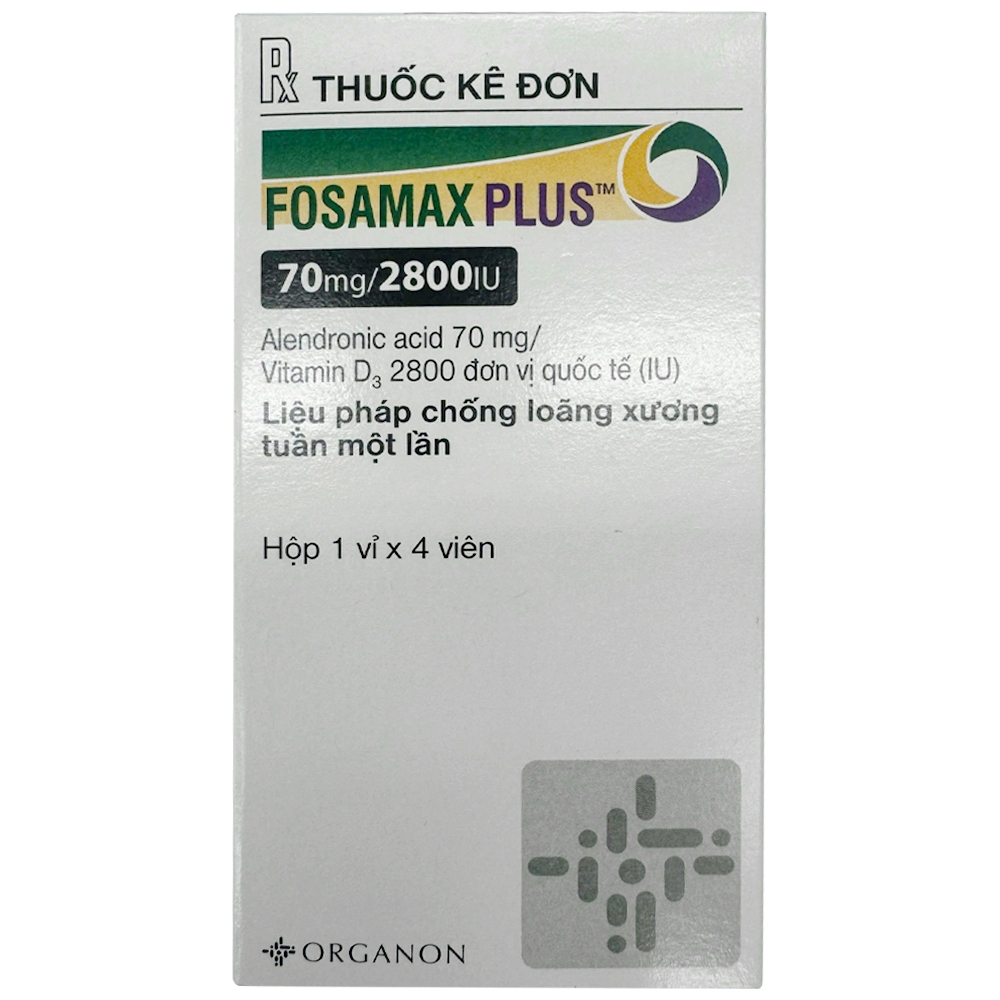 Hình ảnh Thuốc Fosamax Plus 70mg/2800IU Organon điều trị loãng xương sau mãn kinh ở phụ nữ (1 vỉ x 4 viên)