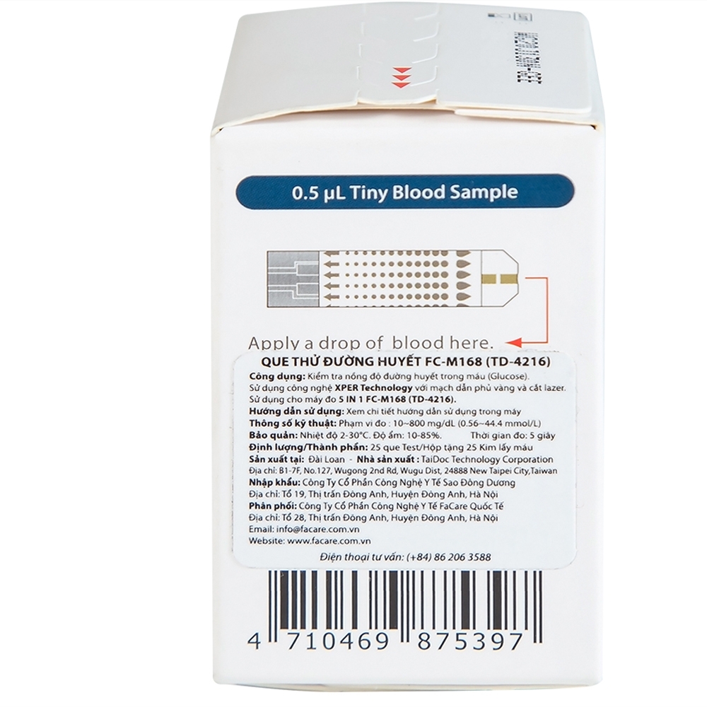 Hình ảnh Que thử đường huyết FaCare FC-M168 (TD-4216) kiểm tra nồng độ đường huyết trong máu (25 cái)