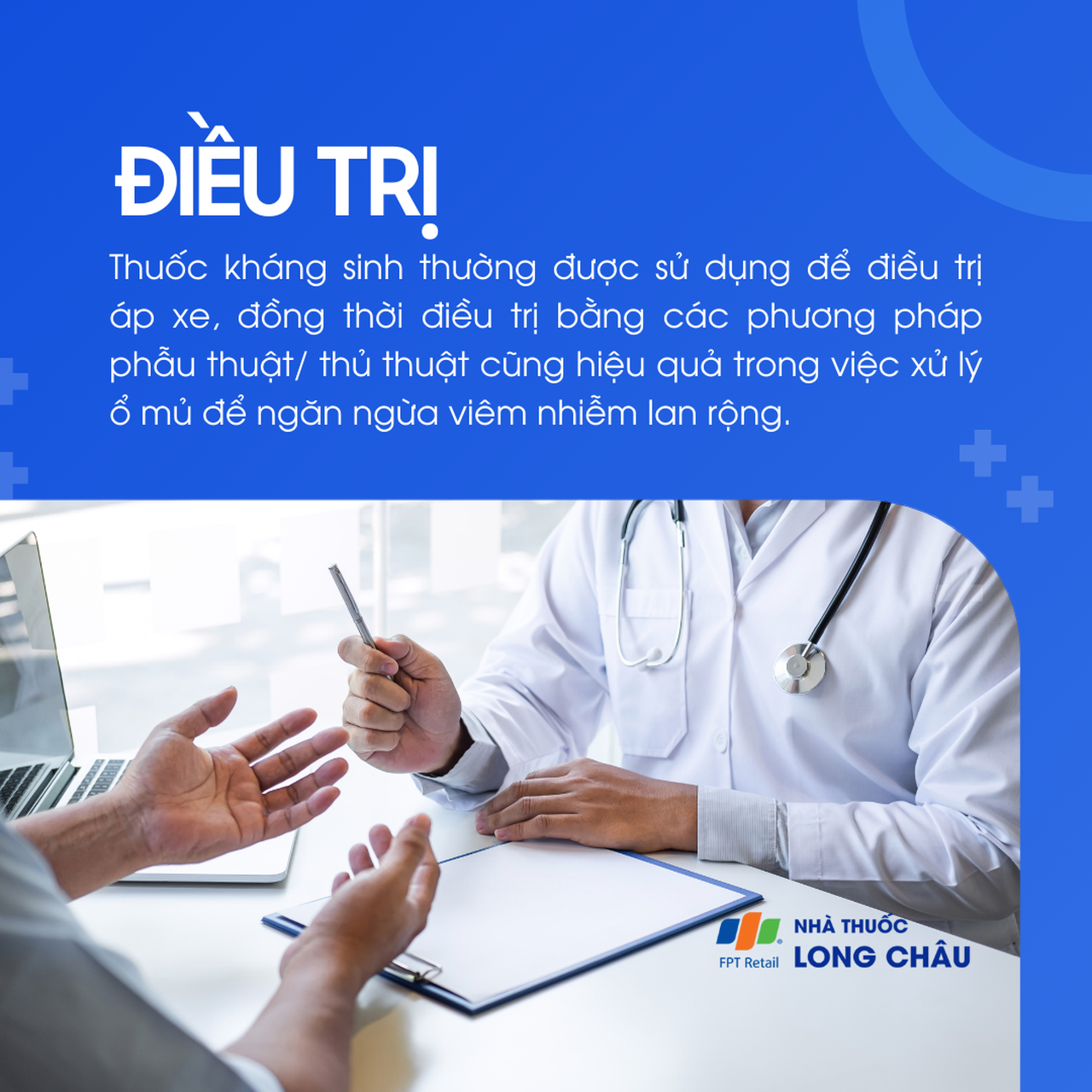 Điều trị áp xe bằng thuốc kháng sinh và có thể cần can thiệp phẫu thuật để xử lý ổ mủ