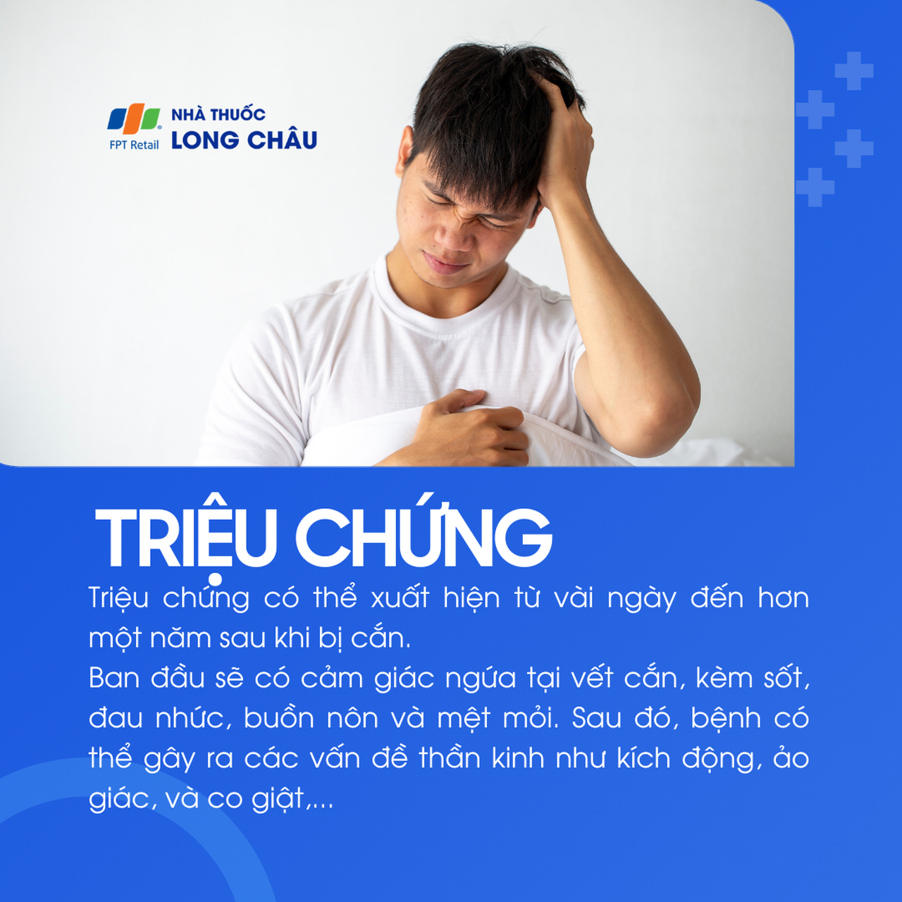 Triệu chứng bệnh dại gồm ngứa vết cắn, sốt, buồn nôn, mệt mỏi, rối loạn thần kinh