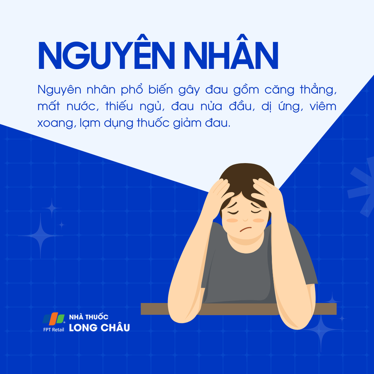Nguyên nhân đau đỉnh đầu thường liên quan đến căng thẳng, thiếu ngủ, mất nước, dị ứng, viêm xoang hoặc lạm dụng thuốc giảm đau