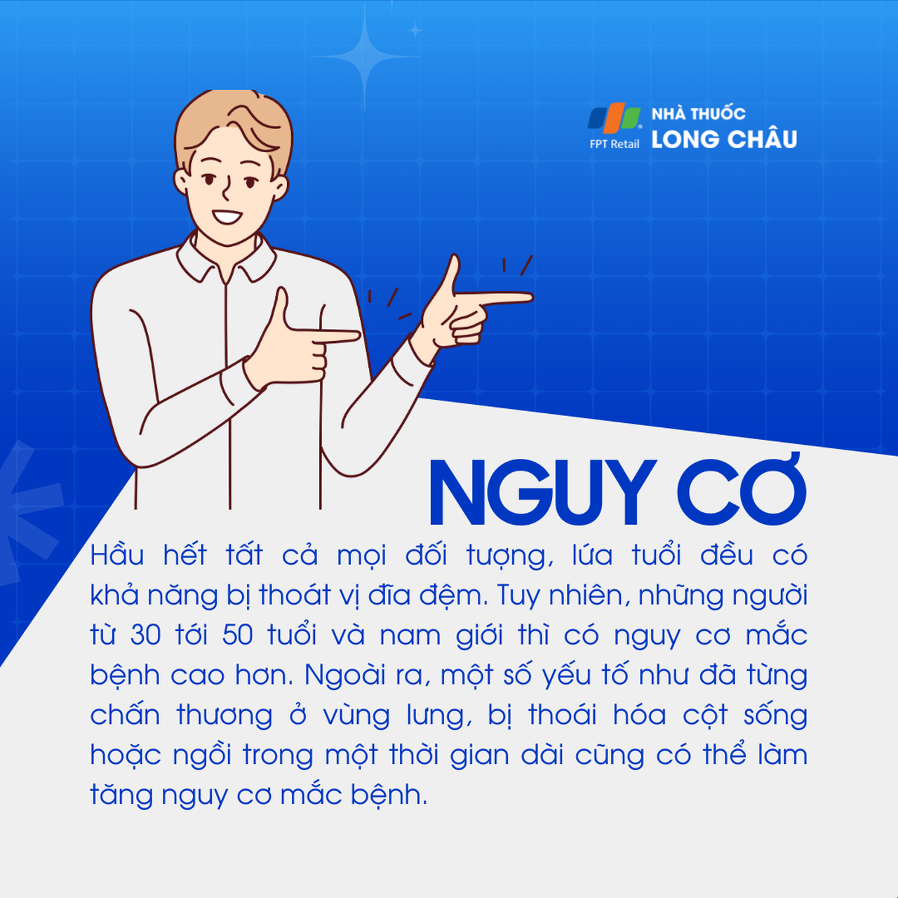 nguy cơ thoát vị đĩa đệm – nam giới 30-50 tuổi, chấn thương lưng, thoái hóa cột sống, ngồi lâu