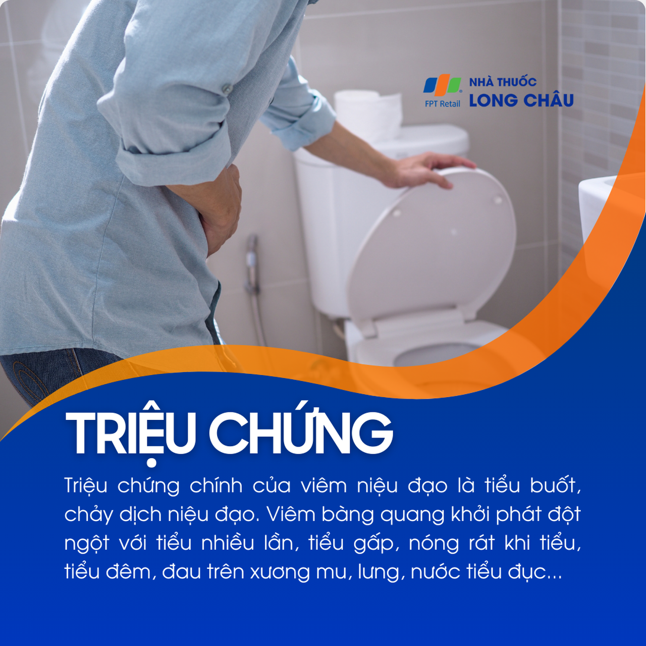 Triệu chứng gồm tiểu buốt, chảy dịch, tiểu nhiều, tiểu gấp, tiểu đêm, nóng rát, đau xương mu hoặc lưng