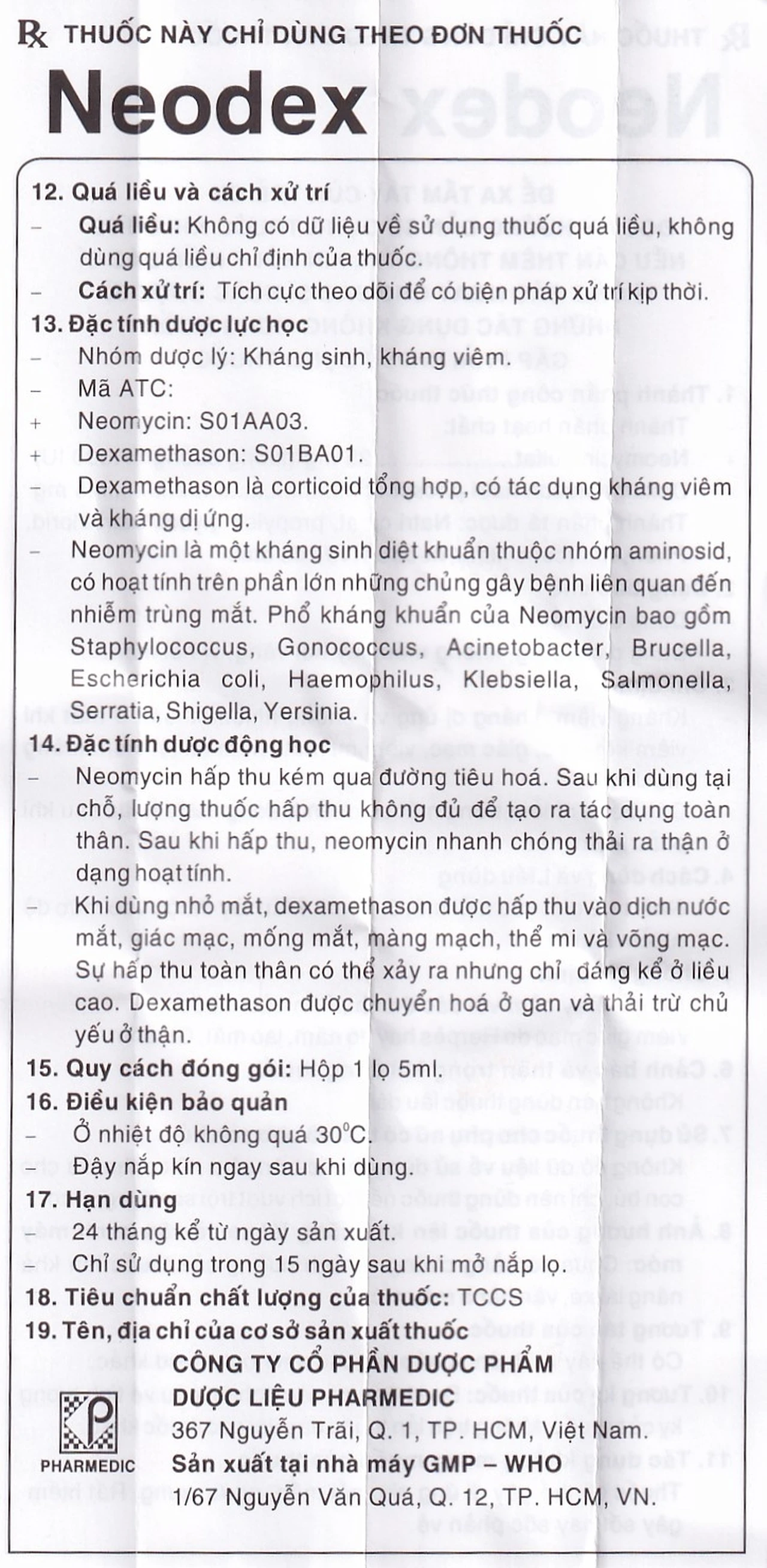 Thuốc Neodex Pharmedic điều trị viêm mí mắt, viêm túi lệ (5ml)