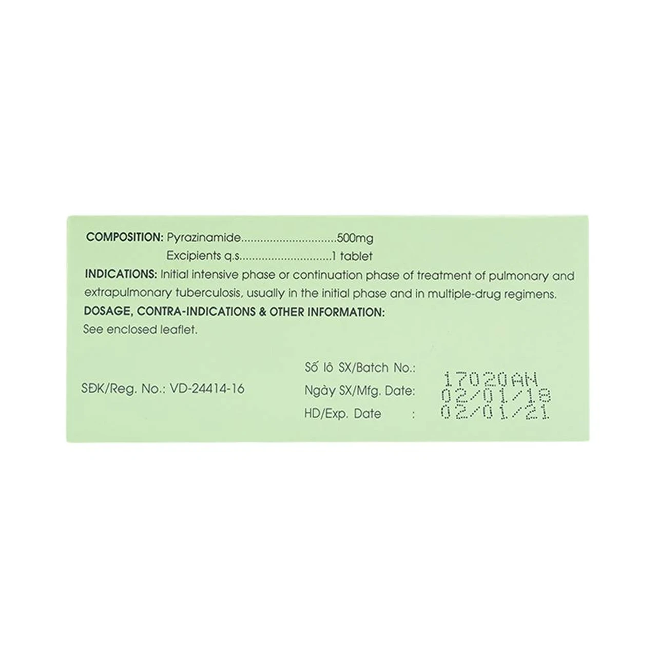 Thuốc Pyrazinamide 500mg điều trị bệnh lao phổi (10 vỉ x 10 viên)