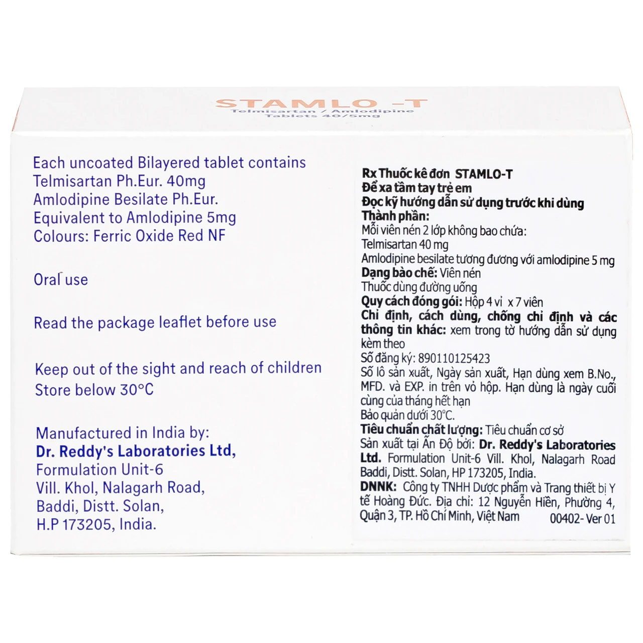 Thuốc Stamlo-T 40mg/5mg Dr.Reddy điều trị tăng huyết áp (4 vỉ x 7 viên ...