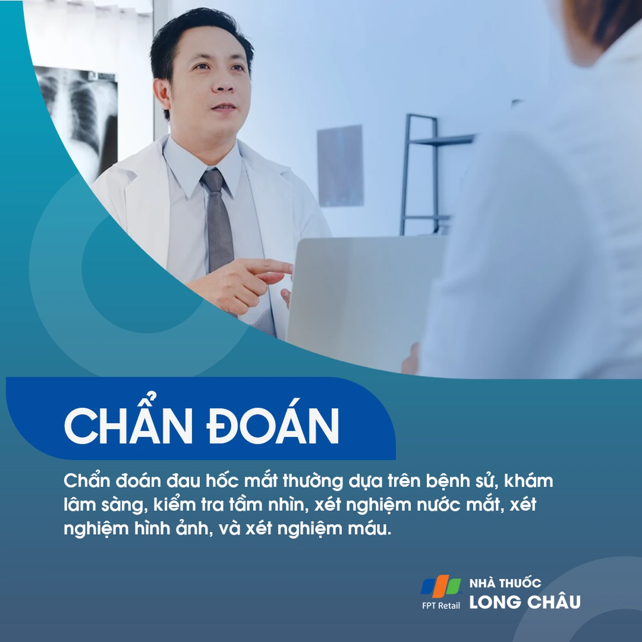 Việc chẩn đoán đau hốc mắt thường dựa trên khai thác bệnh sử, kiểm tra thị lực, xét nghiệm nước mắt, hình ảnh và máu