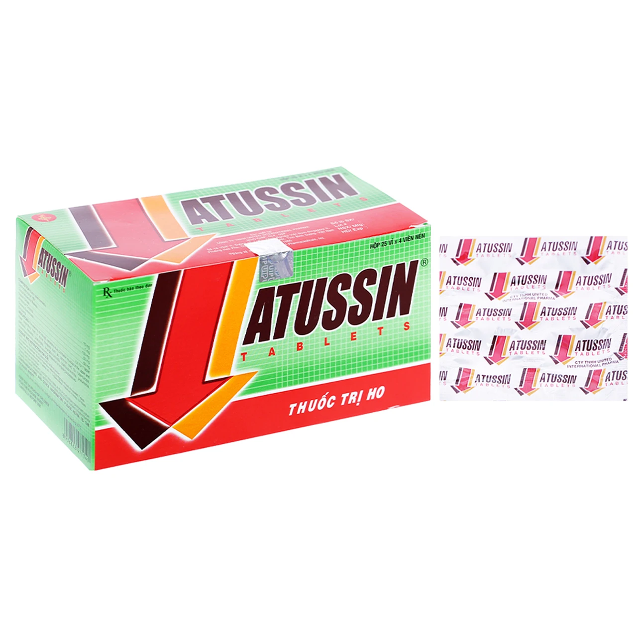 Thuốc Atussin trị chứng ho do bệnh lý hô hấp (25 vỉ x 4 viên)