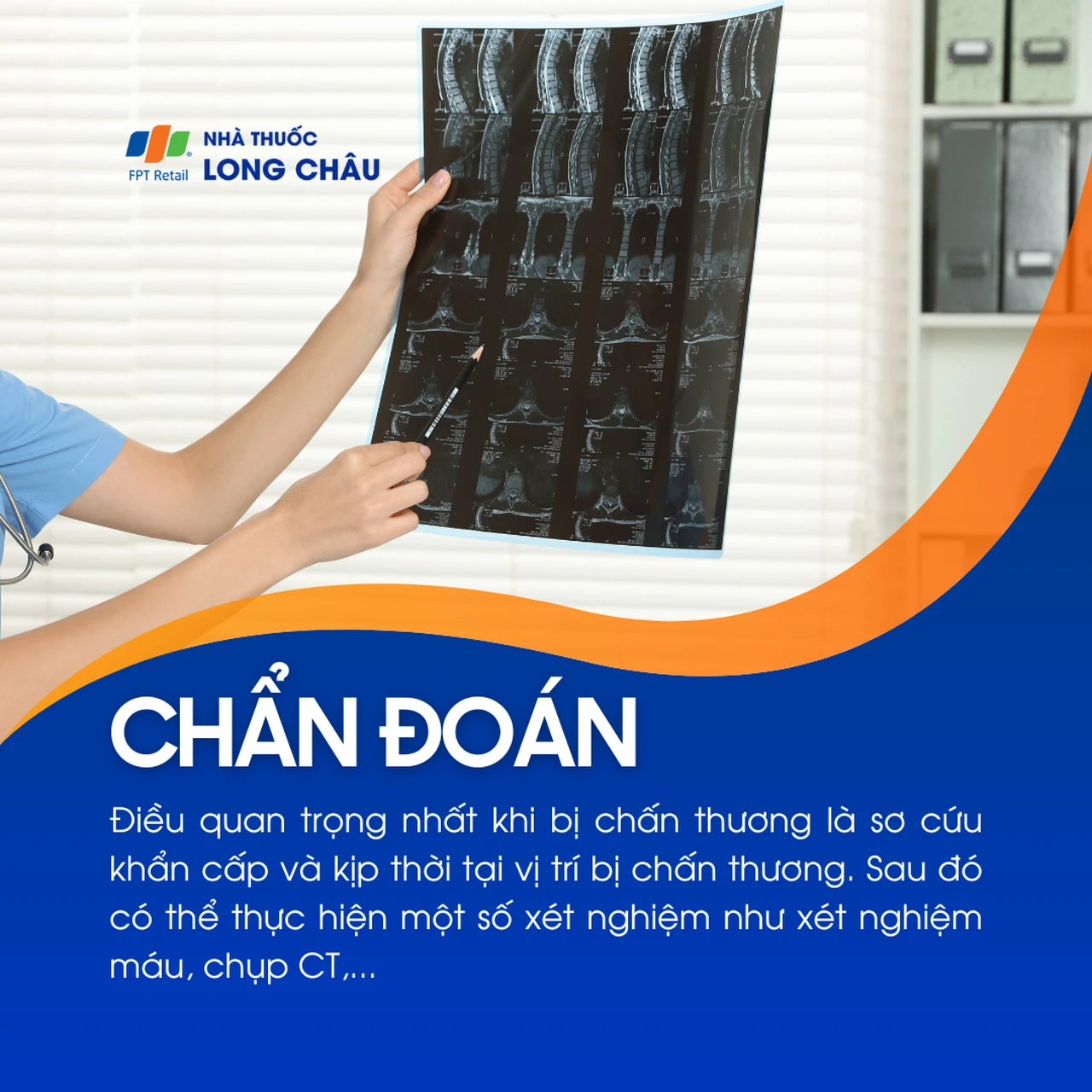 Chẩn đoán chấn thương cần được thực hiện sau sơ cứu, có thể bao gồm chụp CT, xét nghiệm máu