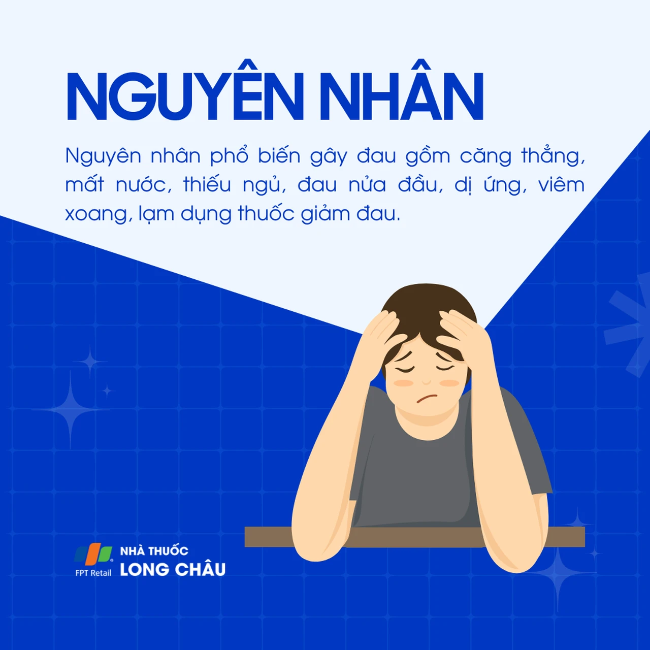 Nguyên nhân đau đỉnh đầu thường liên quan đến căng thẳng, thiếu ngủ, mất nước, dị ứng, viêm xoang hoặc lạm dụng thuốc giảm đau