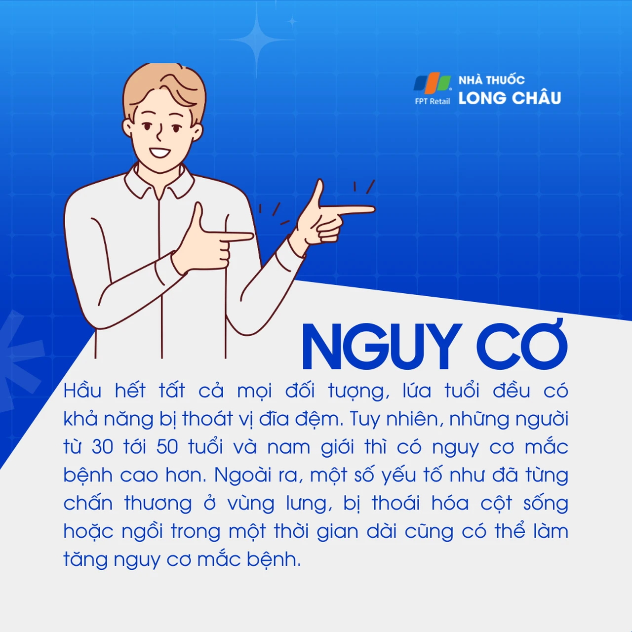 nguy cơ thoát vị đĩa đệm – nam giới 30-50 tuổi, chấn thương lưng, thoái hóa cột sống, ngồi lâu