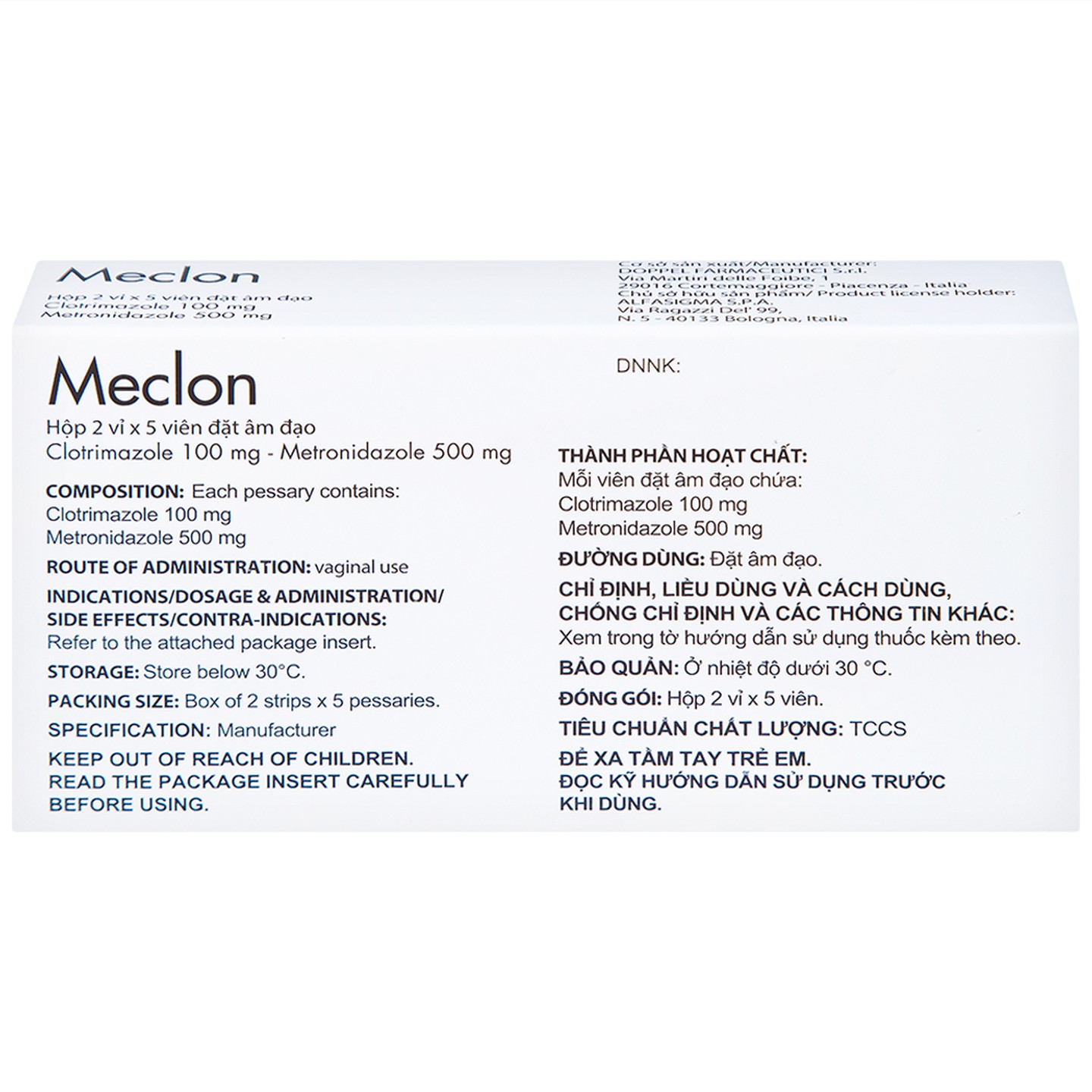 Viên đặt âm đạo Meclon trị viêm nhiễm phụ khoa (10 viên)