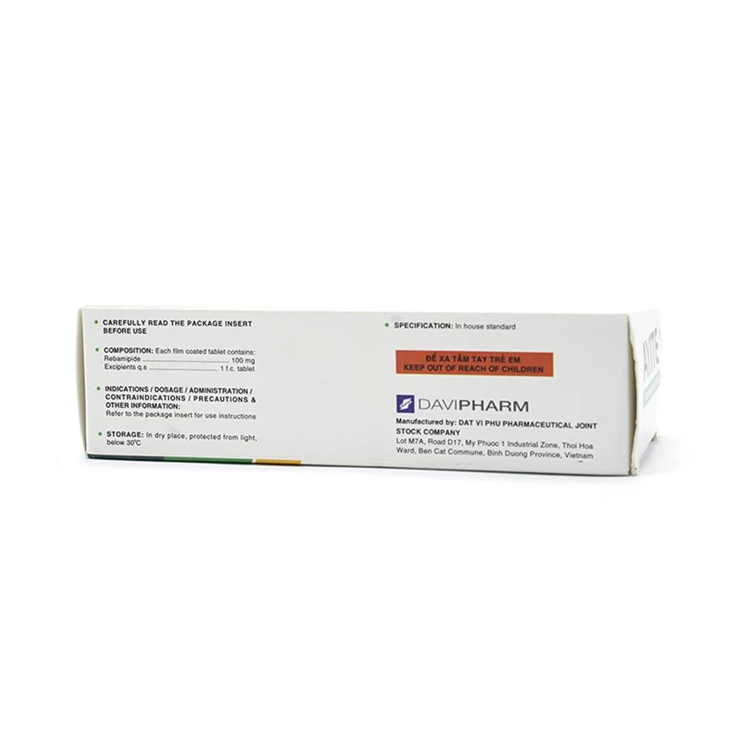 Ayite 100mg Davi Pharm: Thuốc trị loét dạ dày (6 vỉ x 10 viên)