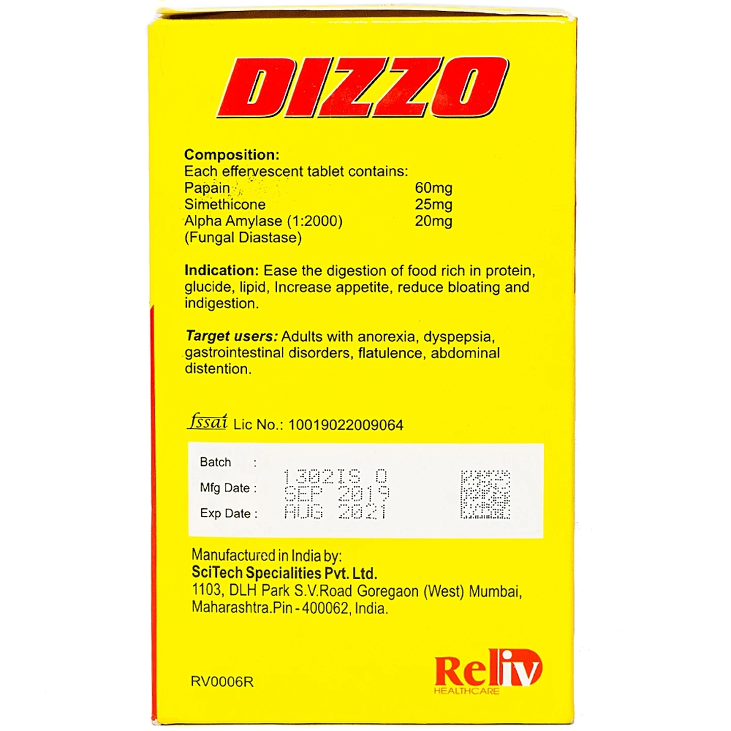Viên sủi Dizzo Reliv vị cam hỗ trợ tiêu hóa, giảm đầy hơi (48 viên)
