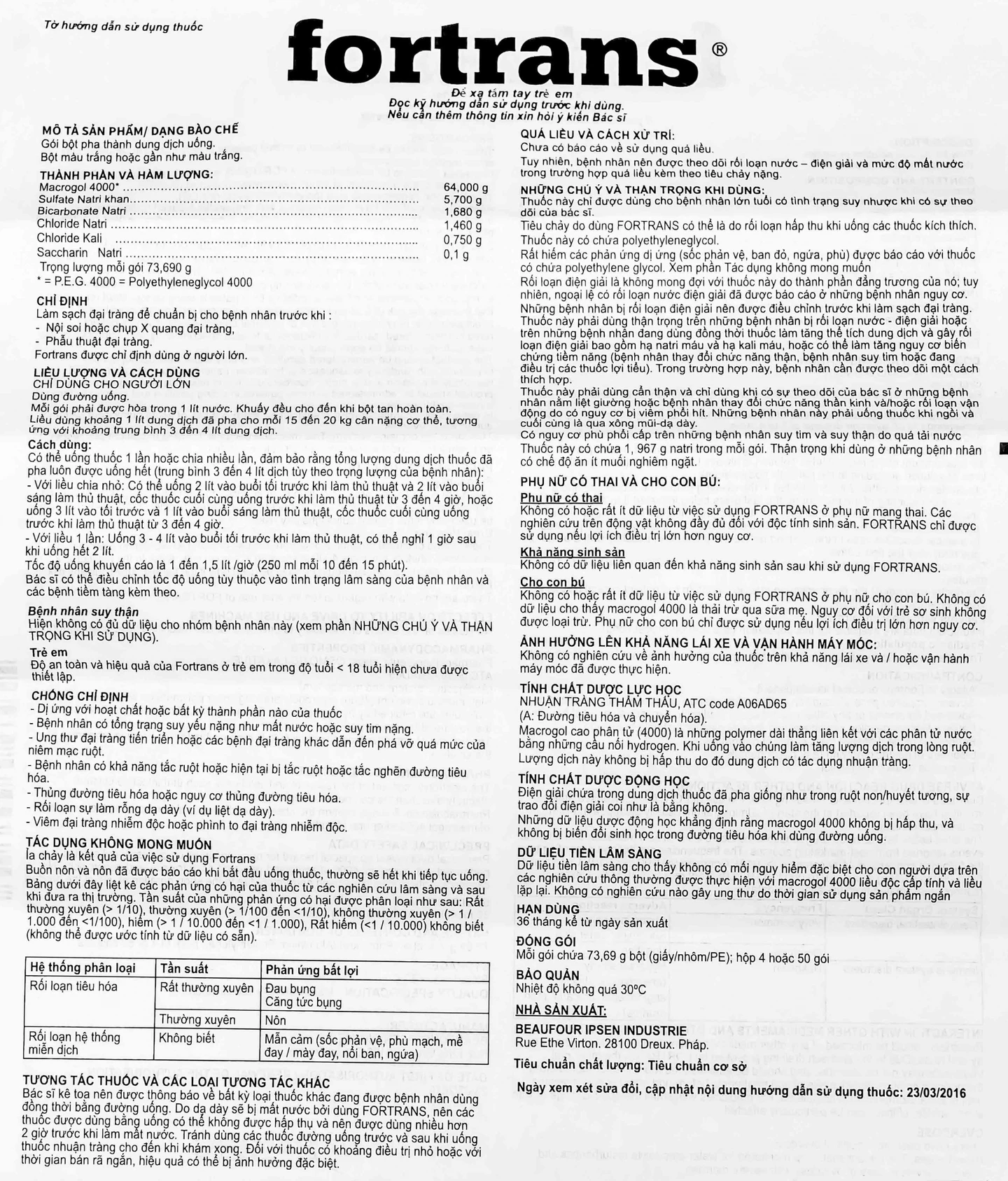 Bột pha uống Fortrans 64g Ipsen Pharma làm sạch đại tràng