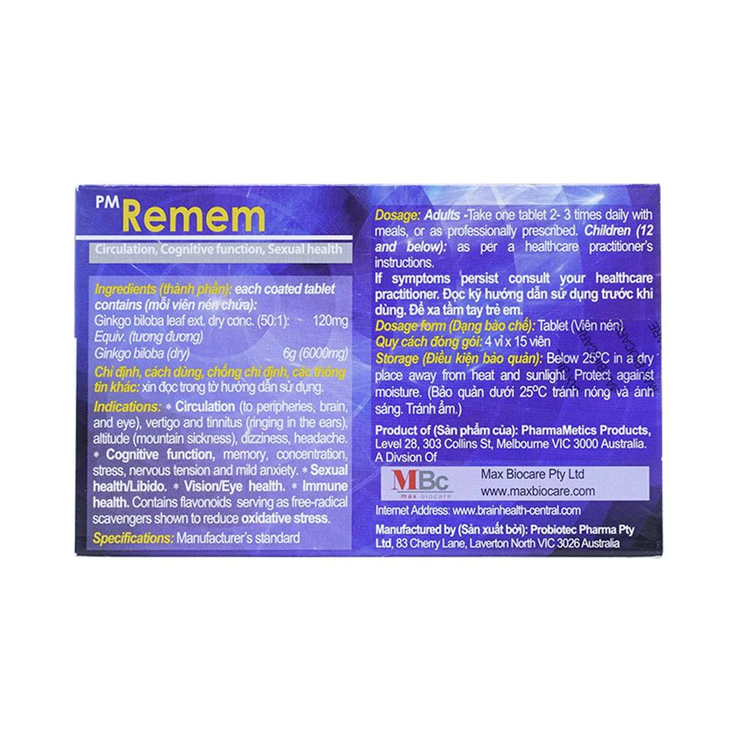 Thuốc Remem 120mg tăng cường tuần hoàn máu não