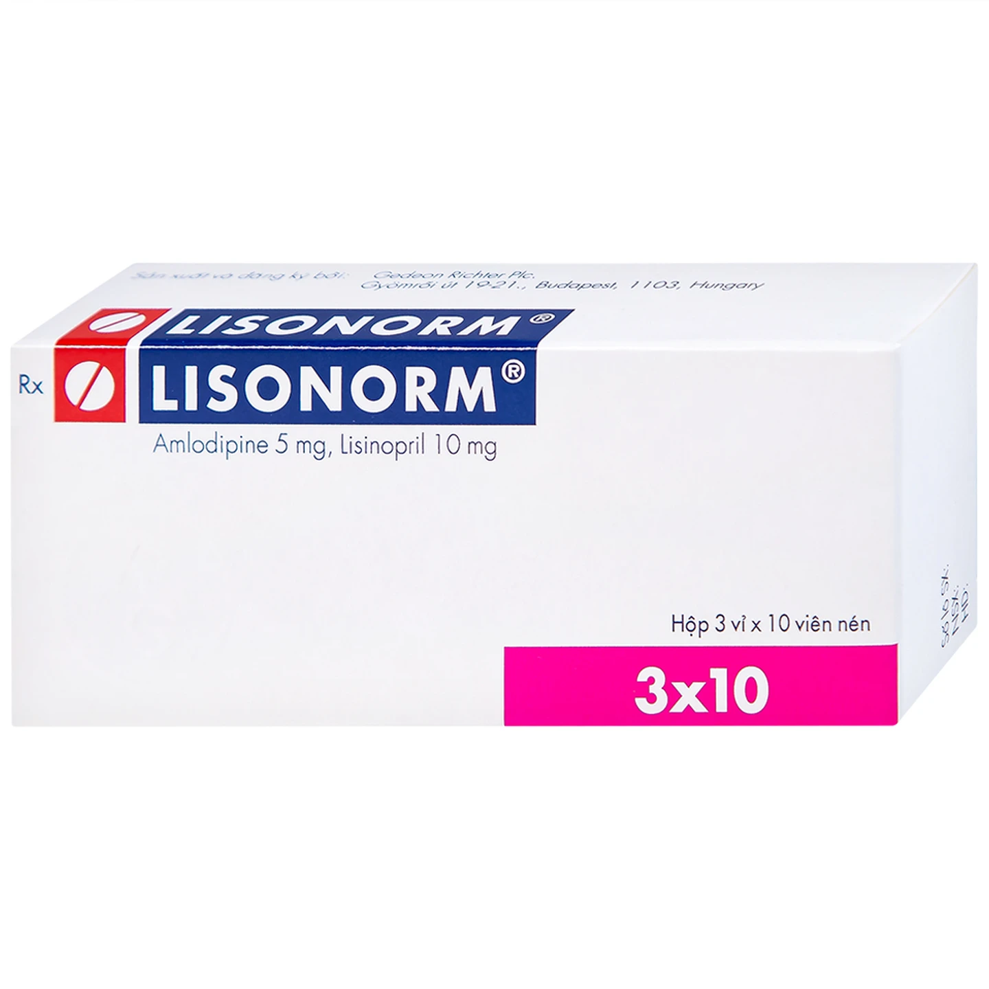 Thuốc Lisonorm 5 điều trị tăng huyết áp vô căn (3 vỉ x 10 viên)