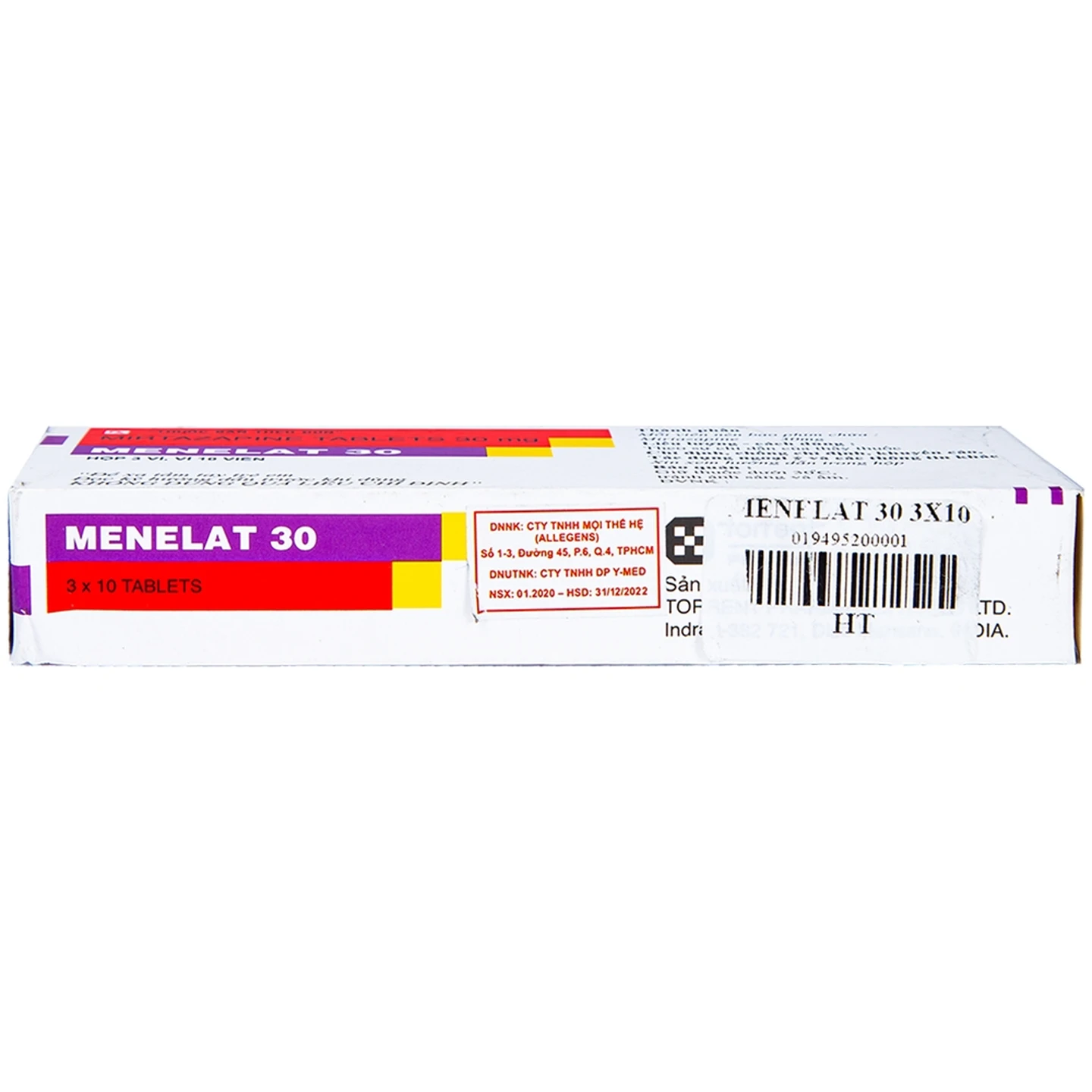 Thuốc Menelat 30mg Torrent điều trị bệnh trầm cảm (3 vỉ x 10 viên)