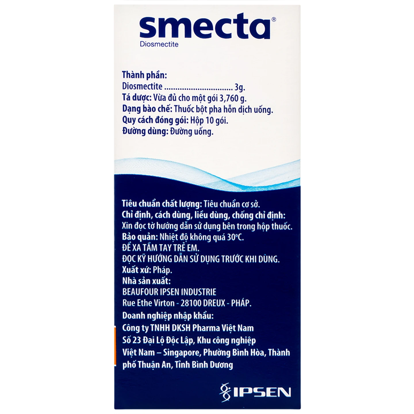 Thuốc bột Smecta trị tiêu chảy, bảo vệ niêm mạc tiêu hoá (Hộp 10 gói)